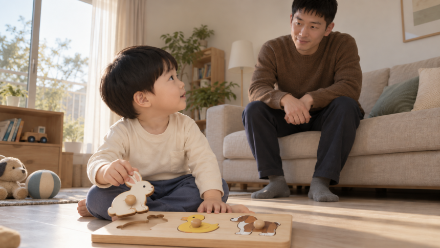 거실바닥의나무퍼즐