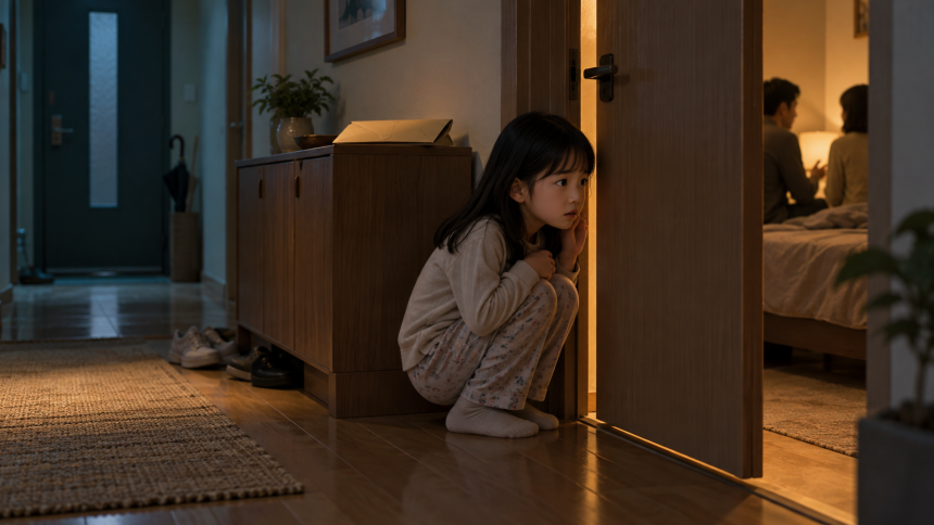 반쯤 닫힌 안방 문 앞에서