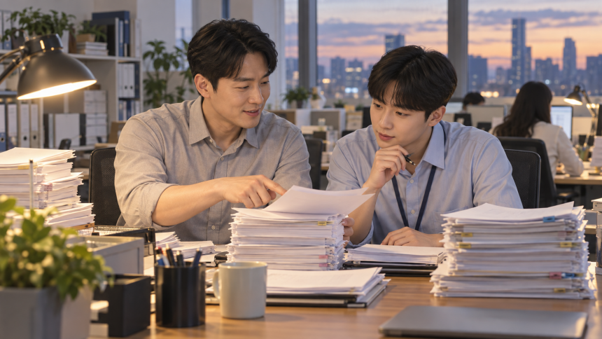 결산 마감 주의 모니터 앞에서